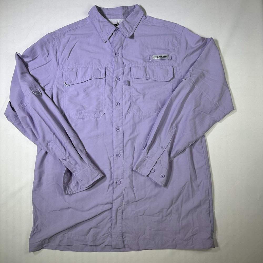Habit Fishing Shirt Mens Medium Purple Long Sleeve Vented UPF 30 Sun Protect